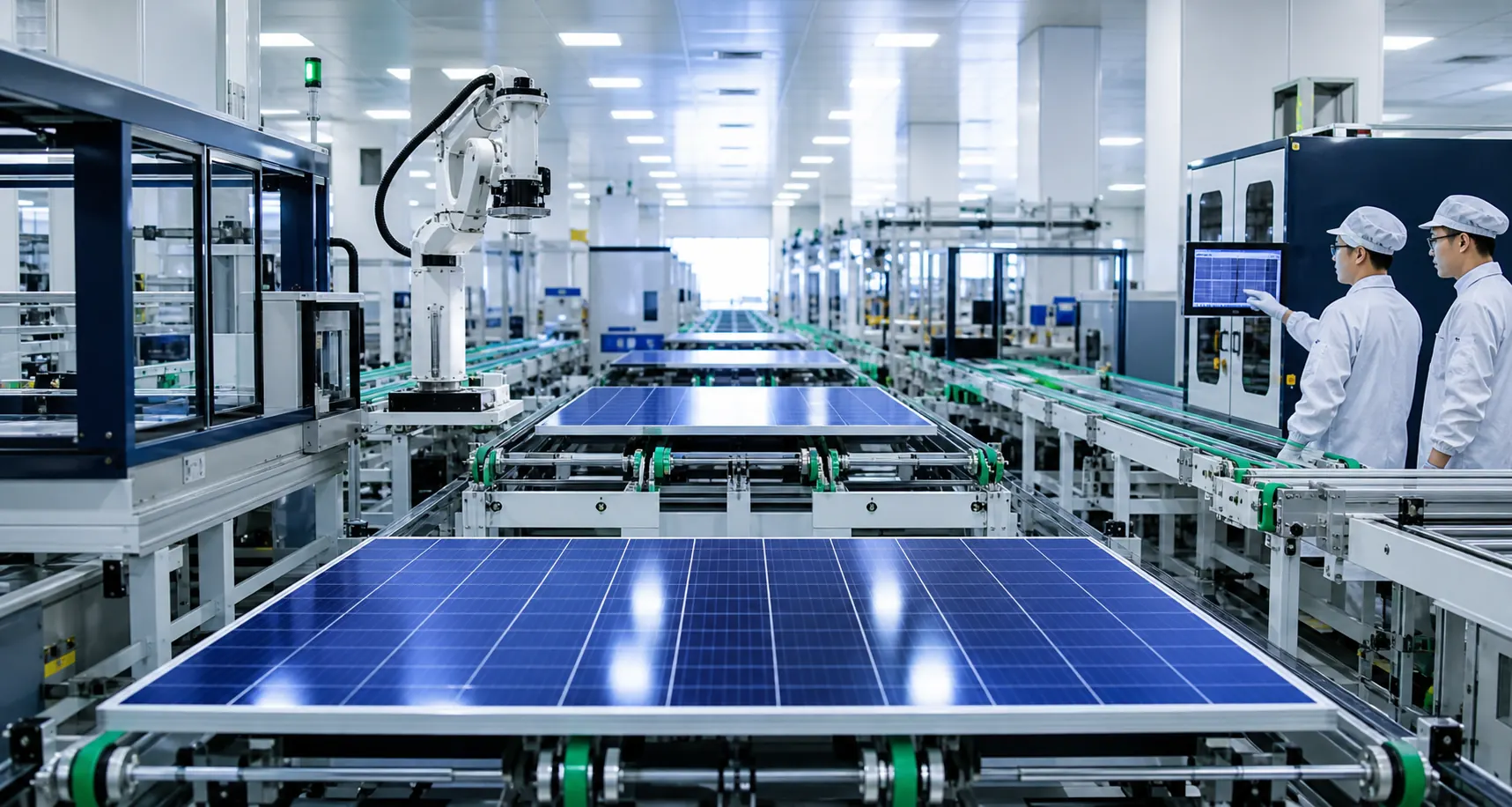 Solar panel production line in a Chinese manufacturing facility